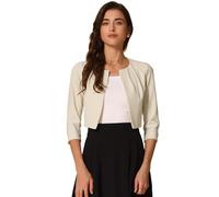 Allegra K Collarless Pleated Shrug Top for Women's 3/4 Sleeve Shrug Open Front Crop Cardigan Apricot XL