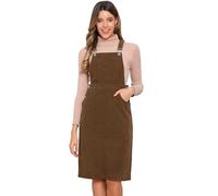 Allegra K Corduroy Overall Dress for Women Midi Length Adjustable Straps Pockets Square Neck Casual Pinafore Dress Brown S