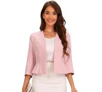 Allegra K Cropped Blazer for Women Peplum Business Casual Suit Jacket Pink