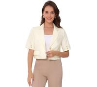 Allegra K Cropped Blazer for Women's Business Casual Short Sleeve Cardigan One Button Work Suit Jacket Beige XL