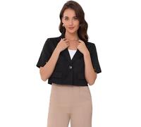 Allegra K Cropped Blazer for Women's Business Casual Short Sleeve Cardigan One Button Work Suit Jacket Black S