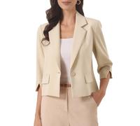 Allegra K Cropped Blazers for Women 3/4 Sleeve Lapel Collar One Button Business Casual Suit Jacket Blazer Apricot S
