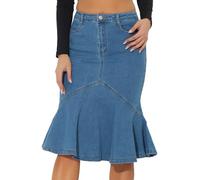 Allegra K Denim Jean Skirt for Women's High Waist Bodycon Ruffles Fishtail Skirts Sky Blue M