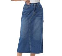 Allegra K Denim Skirt for Women Maxi Length Elastic Waist Split Back Long Jean Skirts Blue M