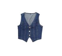 Allegra K Denim Vest Top for Women Sleeveless V Neck Button Down Cropped Jean Waistcoat Dark Blue M