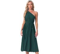 Allegra K Drawstring Pleated Dress for Women's One Shoulder Sleeveless Cocktail Dress Green L