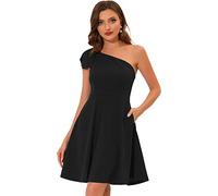 Allegra K Elegant Dresses for Women Bow One Shoulder with Pockets A-line Cocktail Party Dress Black XL