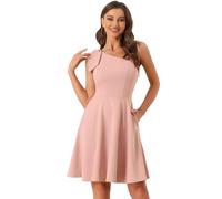 Allegra K Elegant Dresses for Women Bow One Shoulder with Pockets A-line Cocktail Party Dress Pink L