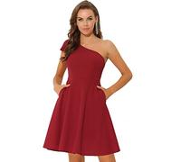 Allegra K Elegant Dresses for Women's Bow One Shoulder with Pockets A-line Cocktail Party Dress Red 12