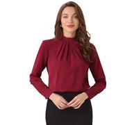 Allegra K Fall Winter Stand Collar Chiffon Blouse for Women's Long Sleeve Business Casual Work Shirt Dark Red XS