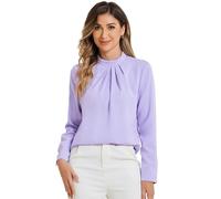 Allegra K Fall Winter Stand Collar Chiffon Blouse for Women's Long Sleeve Business Casual Work Shirt Purple L