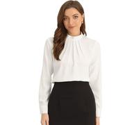 Allegra K Fall Winter Stand Collar Chiffon Blouse for Women's Long Sleeve Business Casual Work Shirt White S