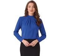 Allegra K Fall Winter Stand Collar Chiffon Blouse for Women's Long Sleeve Business Casual Work Shirt Royal Blue L