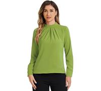Allegra K Fall Winter Stand Collar Chiffon Blouse for Women's Long Sleeve Business Casual Work Shirt Green S