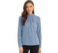 Allegra K Fall Winter Stand Collar Chiffon Blouse for Women's Long Sleeve Business Casual Work Shirt Grey Blue M
