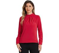 Allegra K Fall Winter Stand Collar Chiffon Blouse for Women's Long Sleeve Business Casual Work Shirt Red S