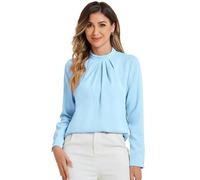 Allegra K Fall Winter Stand Collar Chiffon Blouse for Women's Long Sleeve Business Casual Work Shirt Light Blue M