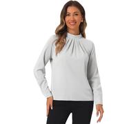 Allegra K Fall Winter Stand Collar Chiffon Blouse for Women's Long Sleeve Business Casual Work Shirt Gray M