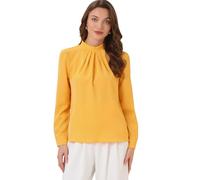 Allegra K Fall Winter Stand Collar Chiffon Blouse for Women's Long Sleeve Business Casual Work Shirt Yellow XL