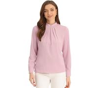 Allegra K Fall Winter Stand Collar Chiffon Blouse for Women's Long Sleeve Business Casual Work Shirt Pink L