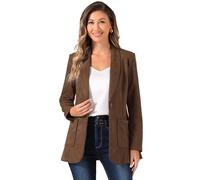Allegra K Faux Suede Blazer for Women's Lapel Collar One Button Dressy Suit Jacket Brown M