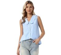 Allegra K Gingham Top for Women's Peter Pan Collar Shirt Button Down Blouse | Button Down Closure, Sleeveless, Peter Pan Collar with Ruffled Trim, Gingham Pattern, Casual, Cute, Plaid