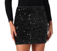 Allegra K Glitter Sequin Skirt for Women's High Waist Stretchy Night Out Party Mini Skirts Black XS