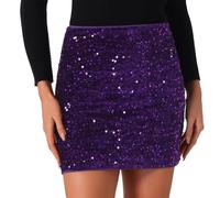 Allegra K Glitter Sequin Skirt for Women's High Waist Stretchy Night Out Party Mini Skirts Purple XS