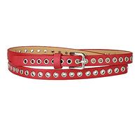 Allegra K Grommet Belt Leather Extra-Skinny Slim Thin Waist Belts for Women Punk Rock Style Red 104.5cm/41.14''
