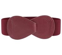 Allegra K Interlock Buckle 8-shaped Faux Leather Elastic Belt Cinch Waistband for Lady, Burgundy, Fit Waist Girth:37"/93.5cm-49"/124cm