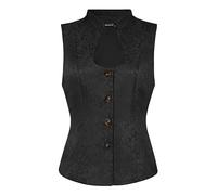 Allegra K Jacquard Steampunk Vest for Women's U Neck Single Breasted Floral Gothic Waistcoat Black M