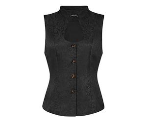 Allegra K Jacquard Steampunk Vest for Women's U Neck Single Breasted Floral Gothic Waistcoat Black M