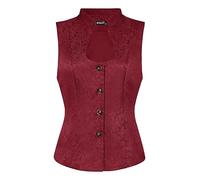 Allegra K Jacquard Steampunk Vest for Women's U Neck Single Breasted Floral Gothic Waistcoat Burgundy S