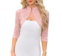 Allegra K Lace Bolero Shrug for Women 3/4 Sleeve Stand Collar Cardigan Pink