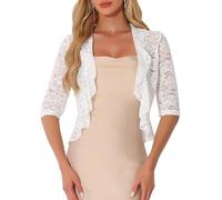 Allegra K Lace Shrug for Women's Evening Wedding Half Sleeve Ruffle Hem Elegant Shrug White L