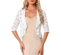 Allegra K Lace Shrug for Women's Evening Wedding Half Sleeve Ruffle Hem Elegant Shrug White XS