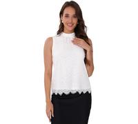 Allegra K Lace Trim Tops for Women's Sleeveless Halter Top Mock Neck Button Elegant Blouse White S