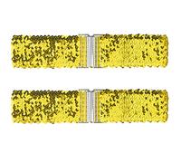 Allegra K Ladies Stretchy Wide Waist Belts Interlock Buckles Shinny Sequins Decor Belts for Dresses Gold 60cm/23.62"
