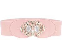 Allegra K Lady 2.36" Width Elastic Belts, Faux Leather Opal Beaded Rhinestone Inlaid Stretchy Cinch Waistband for Dress Pink 66 cm/26"