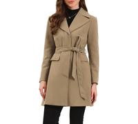 Allegra K Lapel Collared Belted Coat for Women's Open Front Long Sleeve Overcoat Camel L