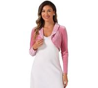 Allegra K Long Sleeve Shrug Top for Women's Lapel Collar Velvet Christmas Open Front Cropped Cardigan Pink L