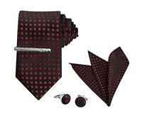 Allegra K Men's Polka Dots Self-tied Tie Handkerchief Clip Cufflinks Wedding Business Necktie Sets, Black Red, One size