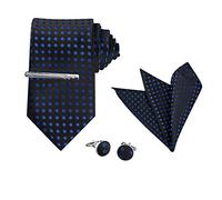 Allegra K Men's Polka Dots Tie Clip, Cufflinks, Neck Tie and Pocket Square Set for Wedding Business Black Blue One Size