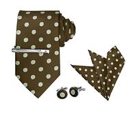 Allegra K Men's Polka Dots Tie Clip, Cufflinks, Neck Tie and Pocket Square Set for Wedding Business Coffee One Size
