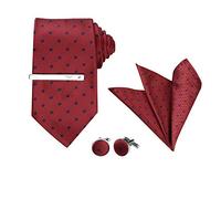 Allegra K Men's Polka Dots Tie Clip, Cufflinks, Neck Tie and Pocket Square Set for Wedding Business Red Navy Blue One Size