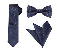 Allegra K Men's Polka Dots Tie Set Skinny Necktie Pre-Tied Bow Tie with Adjustable Neck Strap Pocket Square Navy Blue White Red One Size