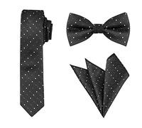 Allegra K Men's Polka Dots Tie Set Skinny Necktie Pre-Tied Bow Tie with Adjustable Neck Strap Pocket Square Black One Size