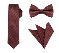 Allegra K Men's Polka Dots Tie Set Skinny Necktie Pre-Tied Bow Tie with Adjustable Neck Strap Pocket Square Wine Red One Size