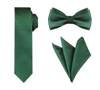 Allegra K Men's Polka Dots Tie Set Skinny Necktie Pre-Tied Bow Tie with Adjustable Neck Strap Pocket Square Dark Green One Size