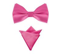 Allegra K Men's Solid Color Pre-Tied Bow Tie with Matching Pocket Square Set for Wedding Party Hot Pink One Size